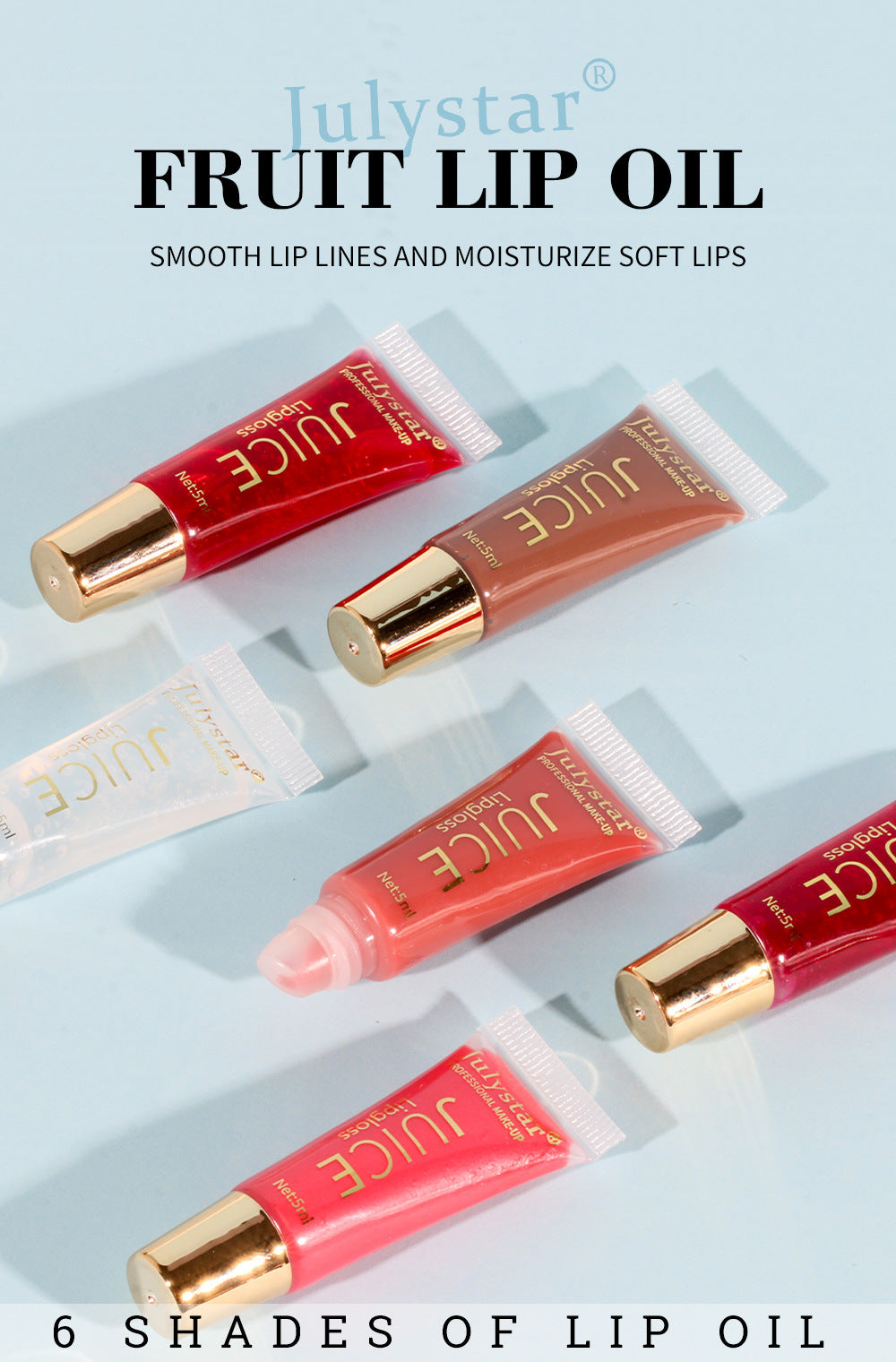Julystar Natural Mirror-Finish Lip Oil: Fruity Flavor, Plump Lips, Glossy Lip Gloss 5ml
