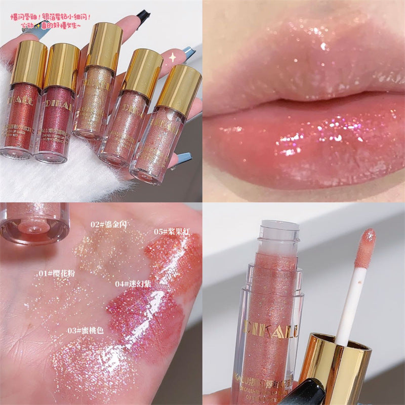 DIKALU Mini Shaved Ice Glitter Lip Gloss, Mirror-Finish Lip Gloss, Fine-Glitter Lip Gloss, Clear Lip Gloss, Dewy Lipstick