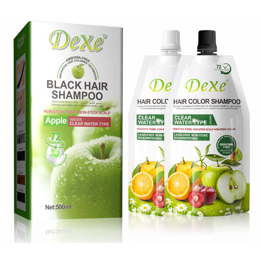 Dexe Black Plant-Based Apple Hair Dye shampoo 500ml Covers Gray Hair with Color, Washes O