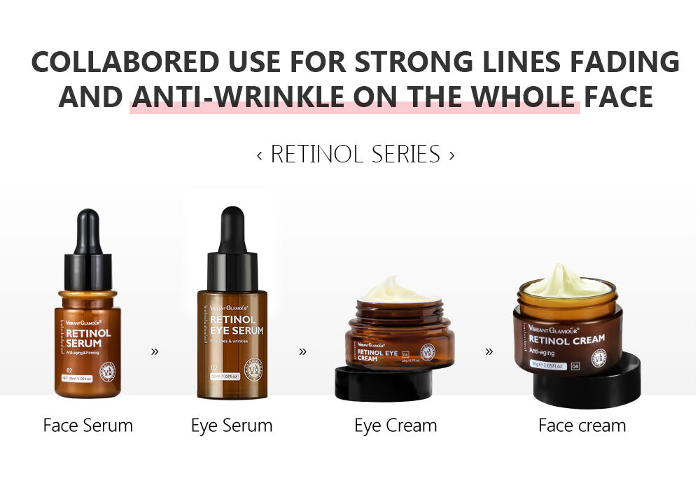 VIBRANTGLAMOUR Retinol Collection: Retinol Face Cream 30g, Retinol Eye Cream 20g, Retinol Face Serum 30ml, Retinol Eye Serum 30ml