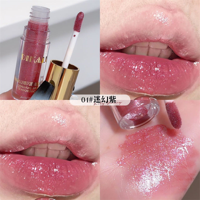 DIKALU Mini Shaved Ice Glitter Lip Gloss, Mirror-Finish Lip Gloss, Fine-Glitter Lip Gloss, Clear Lip Gloss, Dewy Lipstick