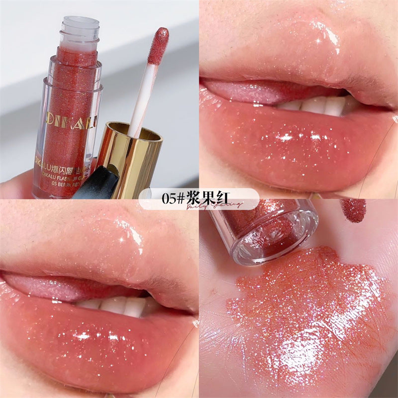DIKALU Mini Shaved Ice Glitter Lip Gloss, Mirror-Finish Lip Gloss, Fine-Glitter Lip Gloss, Clear Lip Gloss, Dewy Lipstick