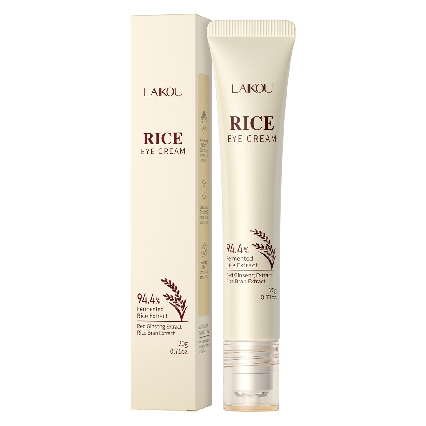 1pc LAIKOU Rice Eye Cream 0.71Oz/20g, Featuring a Rollerball Applicator, Enriched with Fermented Rice Essence, Niacinamide, And Hyaluronic Acid. It'S Travel-Friendly, Suitable for Daily And Nighttime Use
