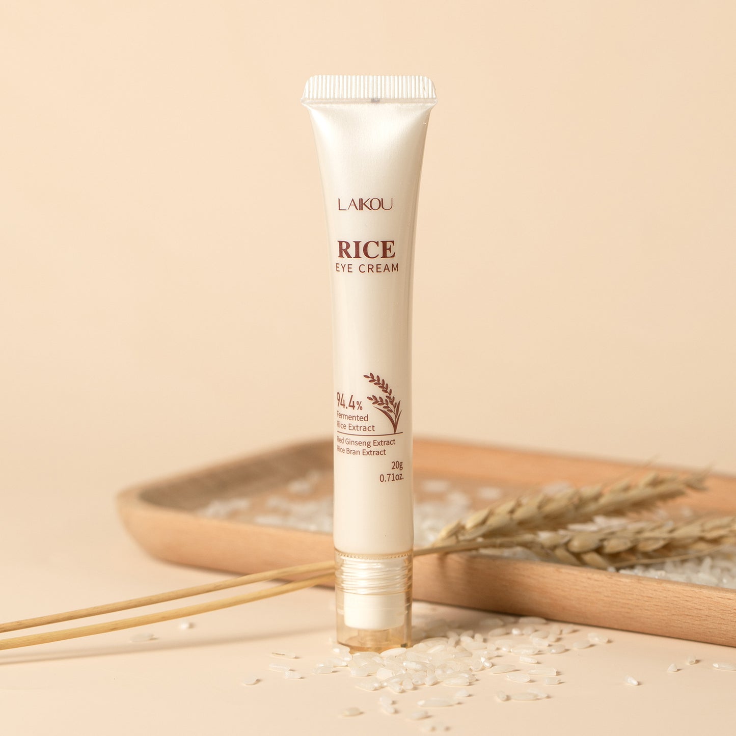 1pc LAIKOU Rice Eye Cream 0.71Oz/20g, Featuring a Rollerball Applicator, Enriched with Fermented Rice Essence, Niacinamide, And Hyaluronic Acid. It'S Travel-Friendly, Suitable for Daily And Nighttime Use