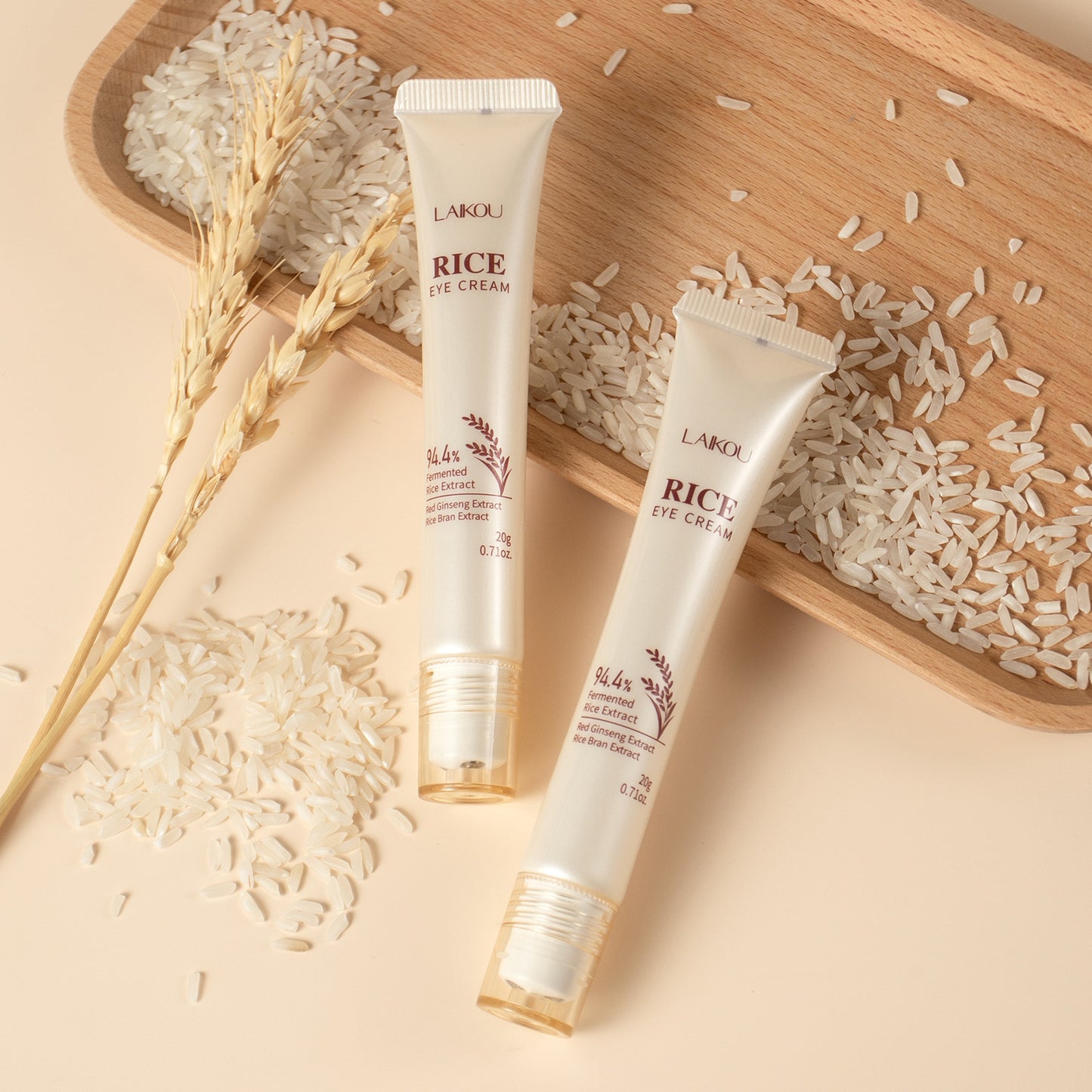 1pc LAIKOU Rice Eye Cream 0.71Oz/20g, Featuring a Rollerball Applicator, Enriched with Fermented Rice Essence, Niacinamide, And Hyaluronic Acid. It'S Travel-Friendly, Suitable for Daily And Nighttime Use