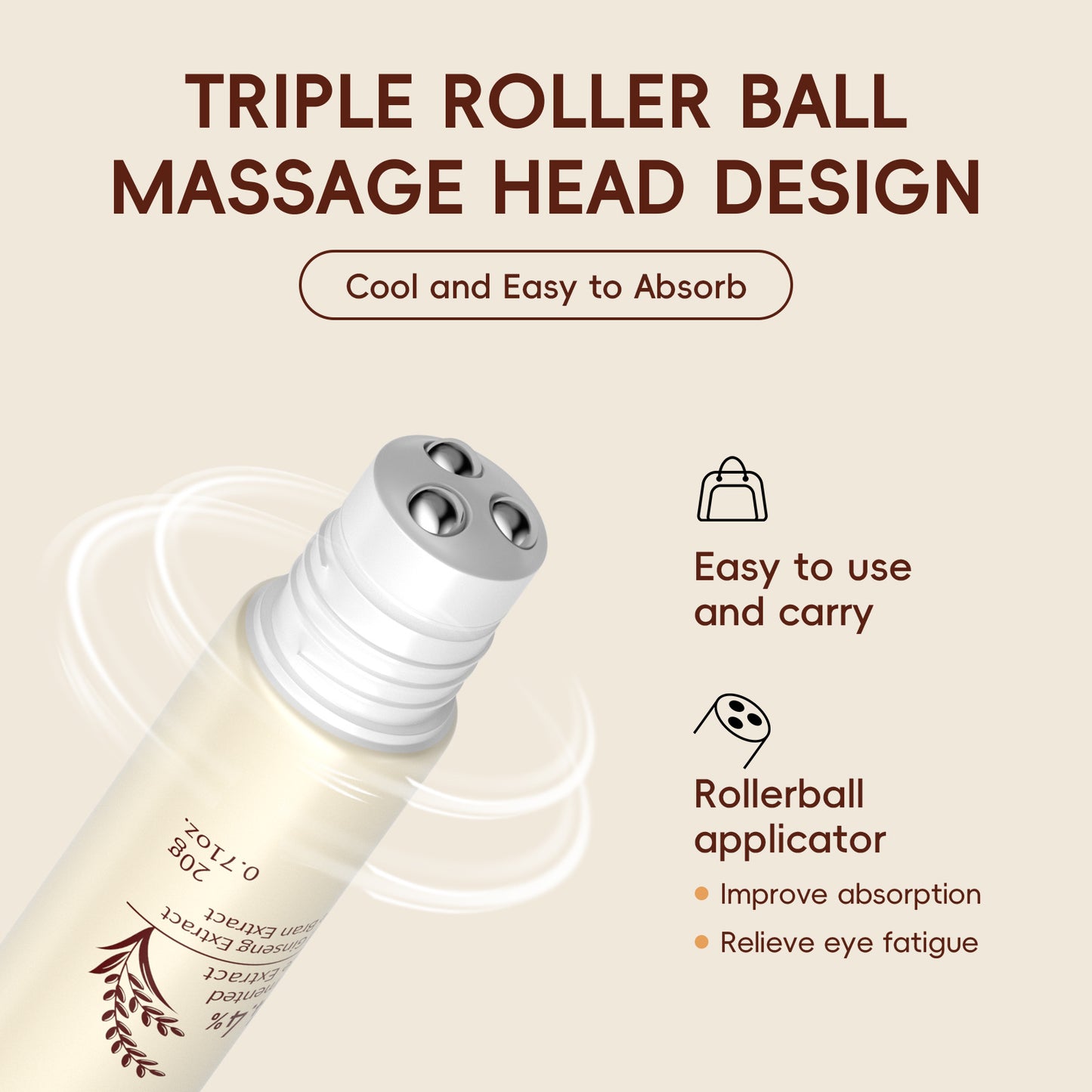 1pc LAIKOU Rice Eye Cream 0.71Oz/20g, Featuring a Rollerball Applicator, Enriched with Fermented Rice Essence, Niacinamide, And Hyaluronic Acid. It'S Travel-Friendly, Suitable for Daily And Nighttime Use