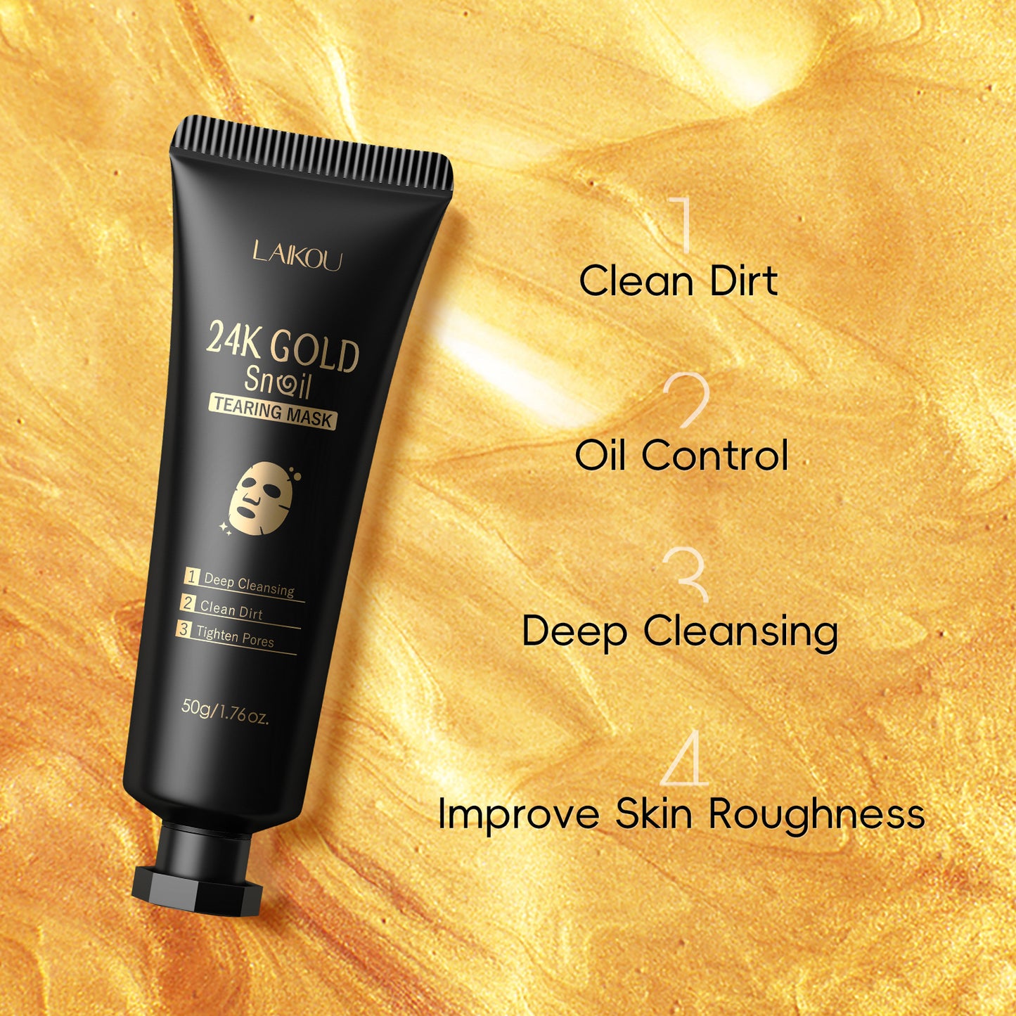 LAIKOU 24K Golden Snail Tear Off Facial Mask for Moisturizing, Cleaning And Improving Rough Skin for Men And Women 50g