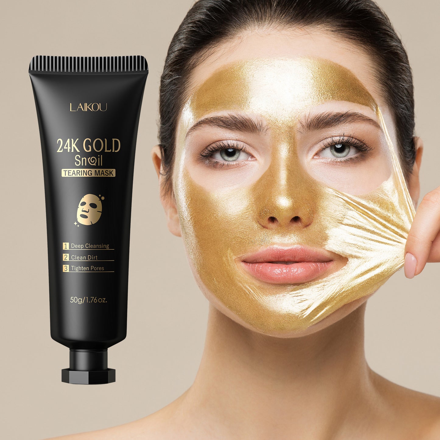 LAIKOU 24K Golden Snail Tear Off Facial Mask for Moisturizing, Cleaning And Improving Rough Skin for Men And Women 50g
