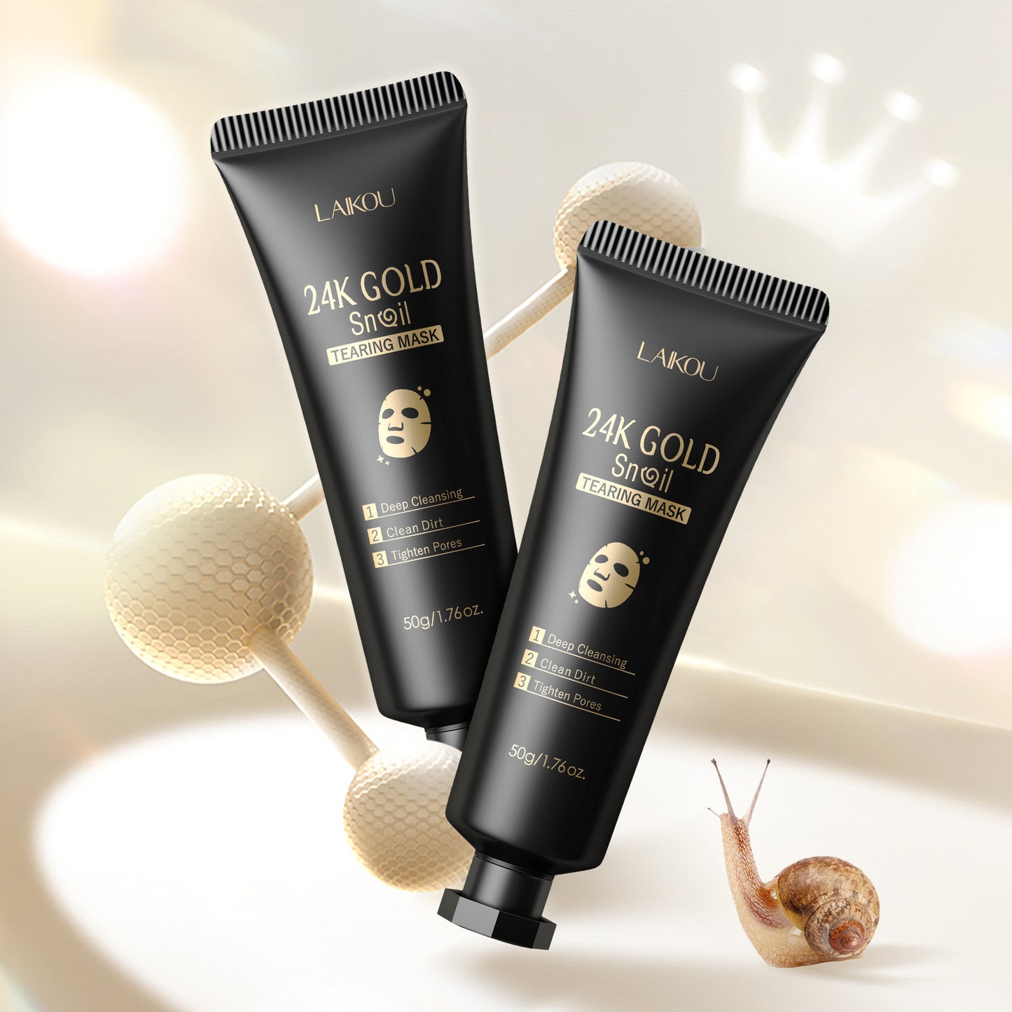 LAIKOU 24K Golden Snail Tear Off Facial Mask for Moisturizing, Cleaning And Improving Rough Skin for Men And Women 50g