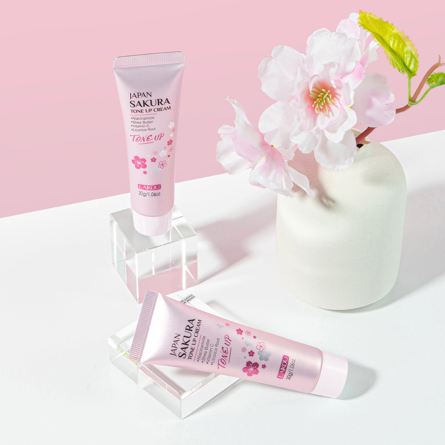 LAIKOU Sakura Tone UP Cream Even Light Beige Primer, Moisturizer Long Lasting Waterproof 1.06oz/30g