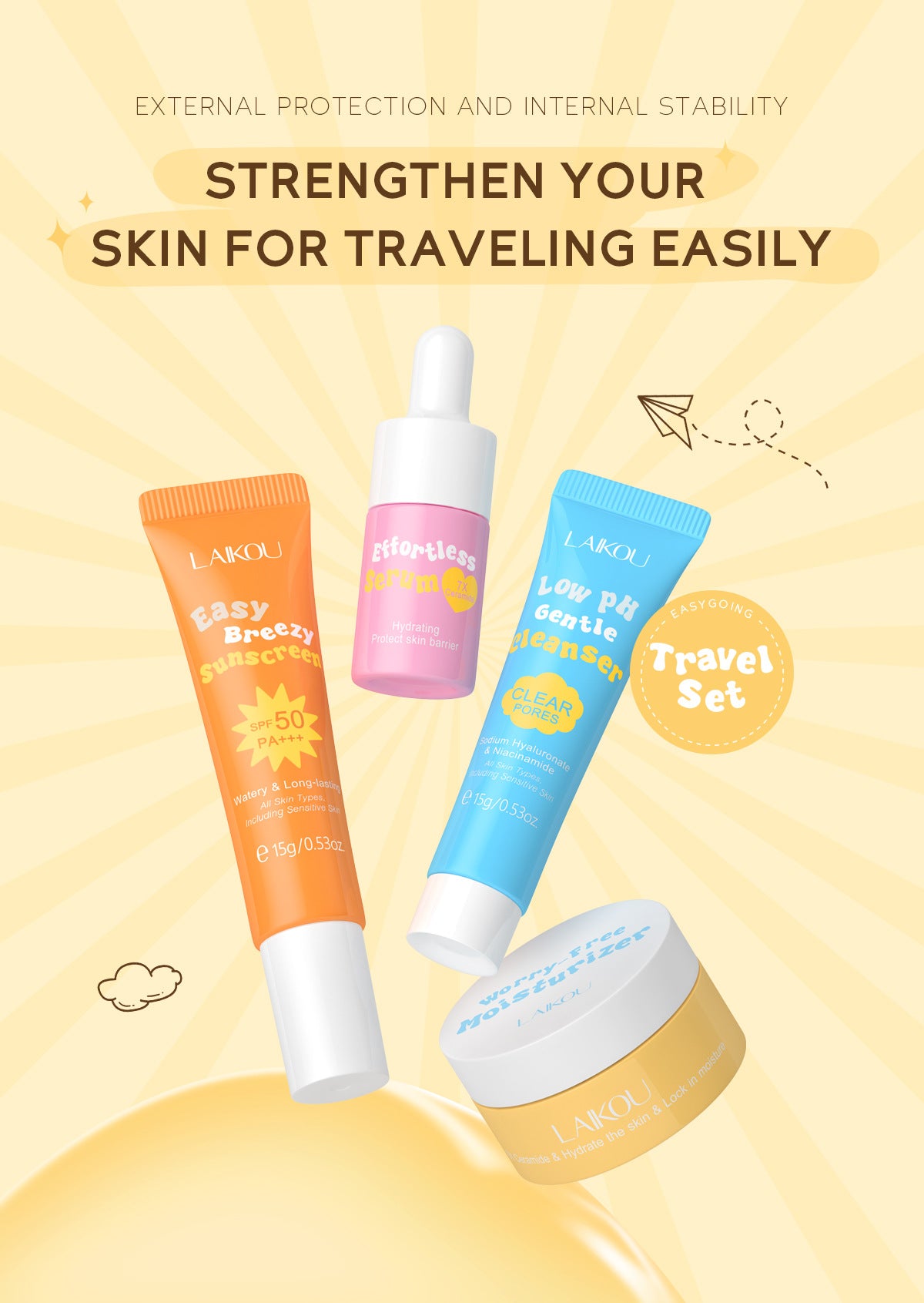 LAIKOU Ceramide Travel Set: 4-Piece Mini Skincare Set