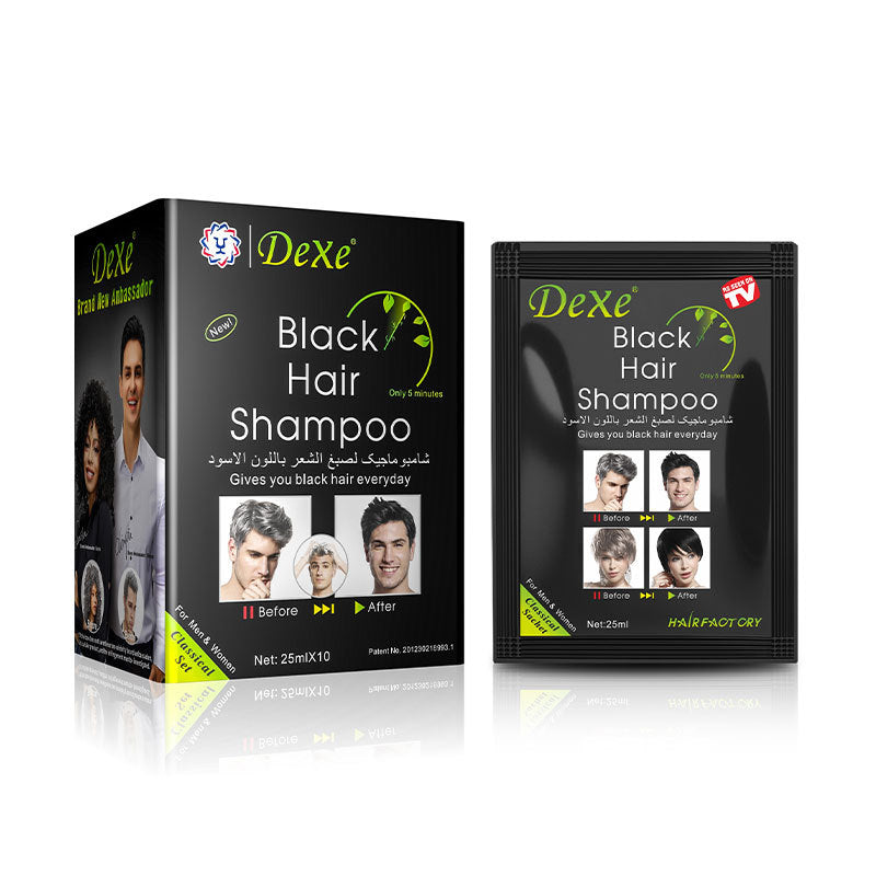 Dexe Black Hair Shampoo for Natural Hair Instant Hair Dye Black Color 25ml*10 bags