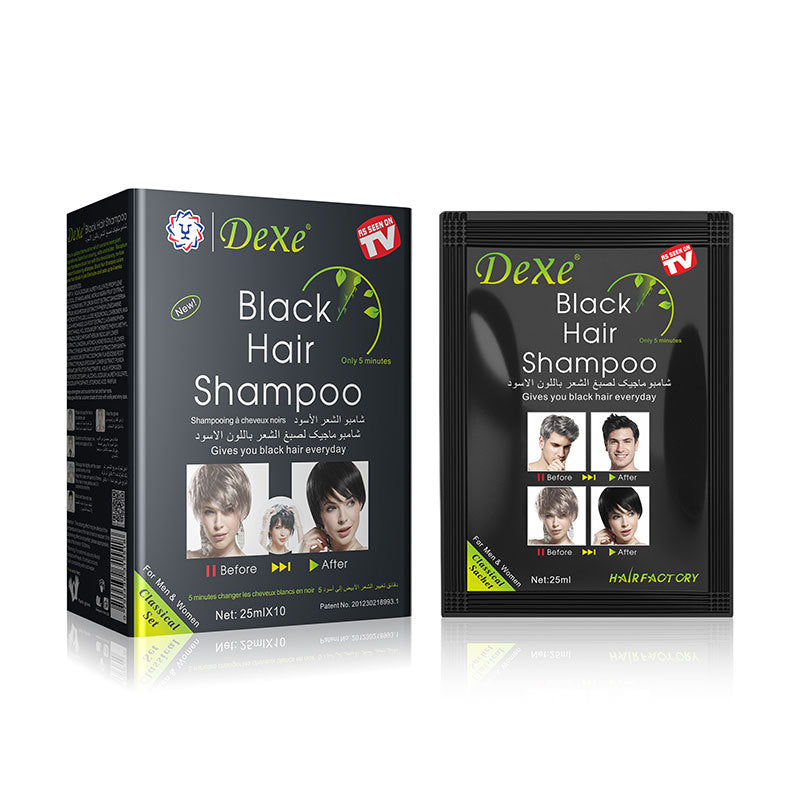 Dexe Black Hair Shampoo for Natural Hair Instant Hair Dye Black Color 25ml*10 bags