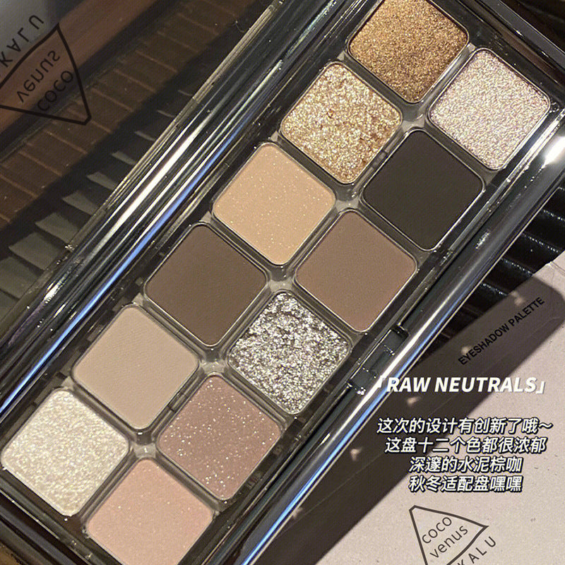DIKALU 12-Color Eyeshadow Palette: “Raw Neutrals” Matte Earth Tones “Milk Tea” Palette – Authentic Blush