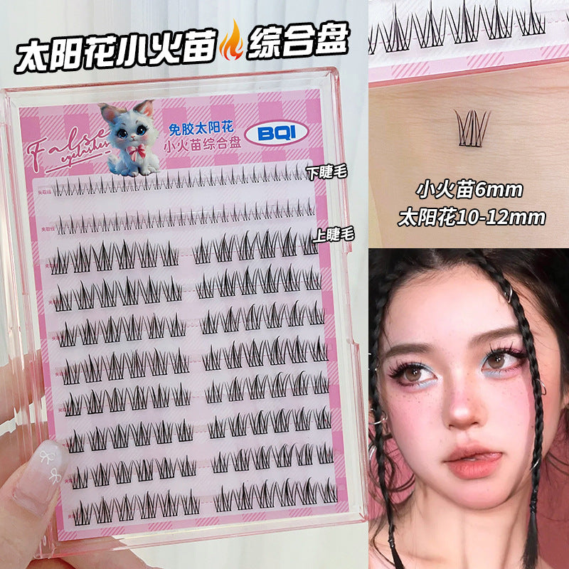 Adhesive-Free False Eyelashes: Large Pack of 10 Rows, No-Remove False Eyelashes, Individual Clusters, Upper and Lower Lashes, Beautiful Eyelashes, Makeup Set with Tweezers