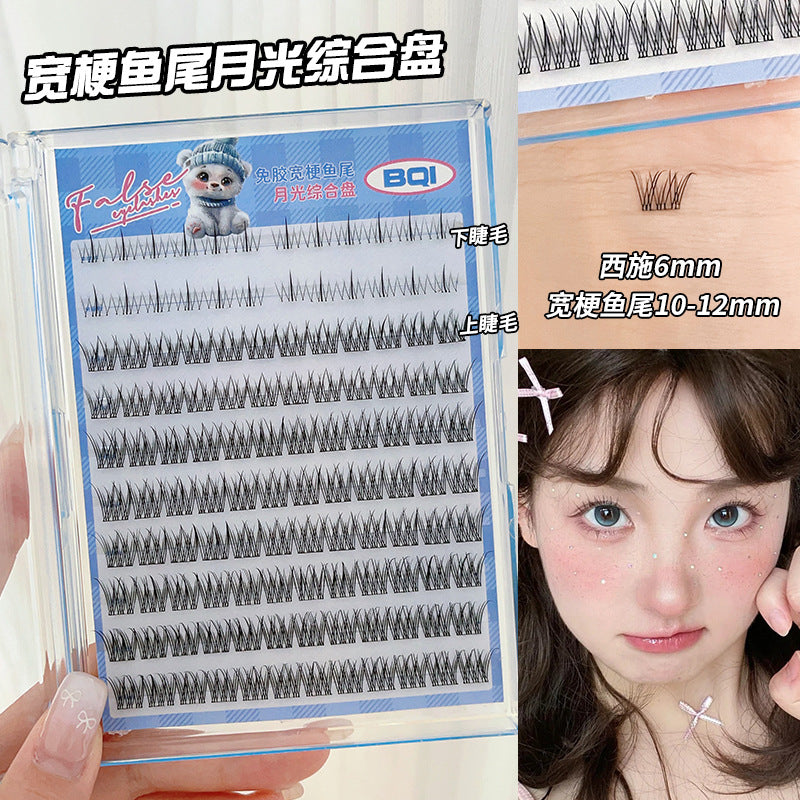 Adhesive-Free False Eyelashes: Large Pack of 10 Rows, No-Remove False Eyelashes, Individual Clusters, Upper and Lower Lashes, Beautiful Eyelashes, Makeup Set with Tweezers